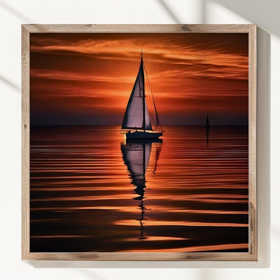 Sailboat Sunset Art Print, Warm Hues