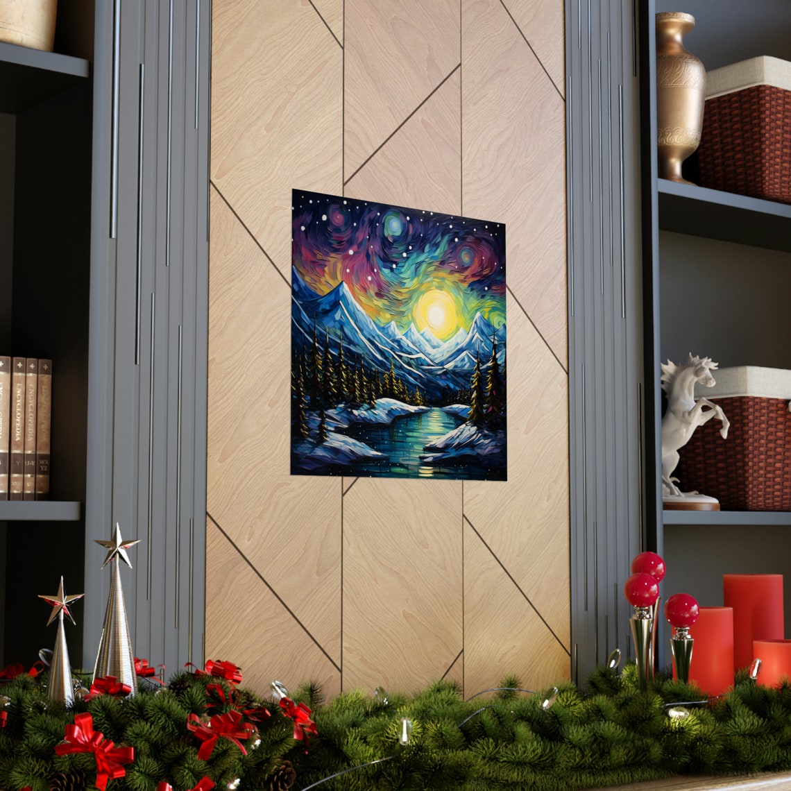 Post Impressionism Snowcapped Mountains Under The Northern Lights - Image 3