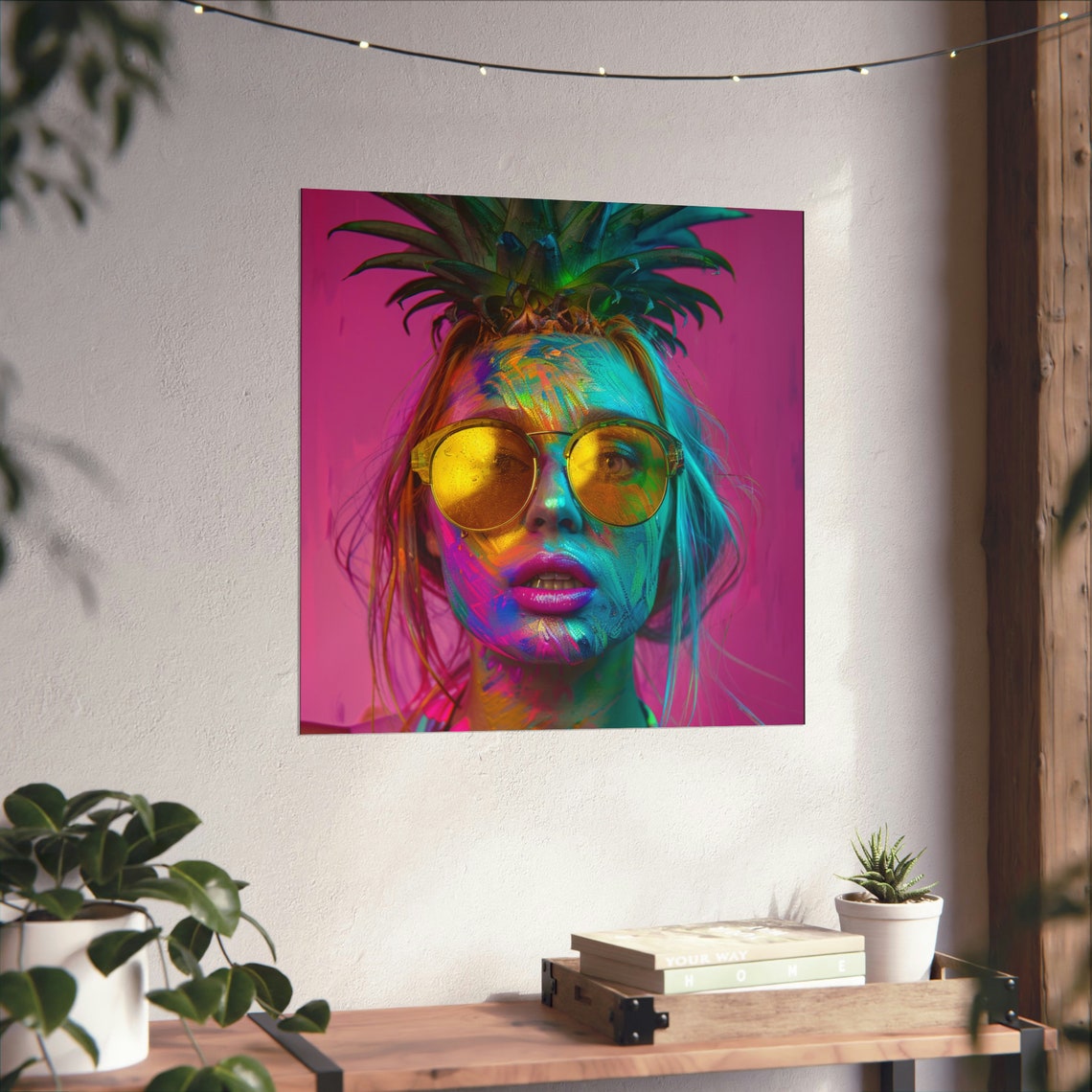 Pineapple Girl Abstract Portrait, Fruit Wall Art Print