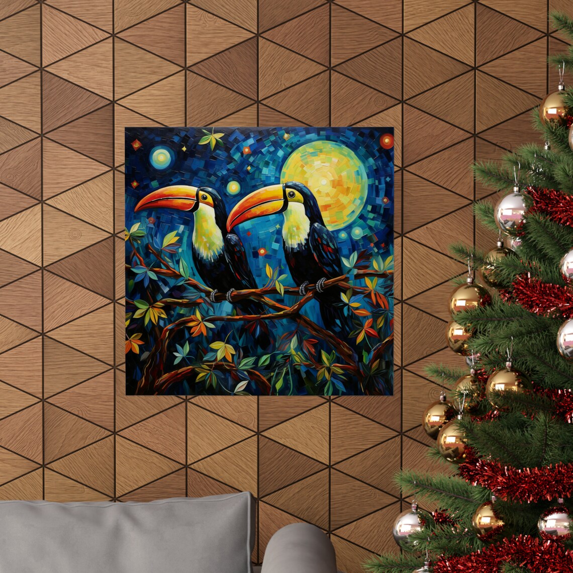 Post Impressionism Toucans Under The Moon Art Print - Image 4