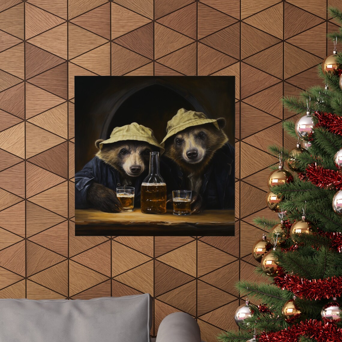 Honey Badgers Drinking, Animal Humor Poster - Image 4