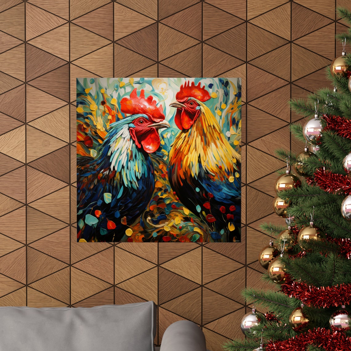 Post-Impressionism Abstract Roosters, Van Gohn Style - Image 4