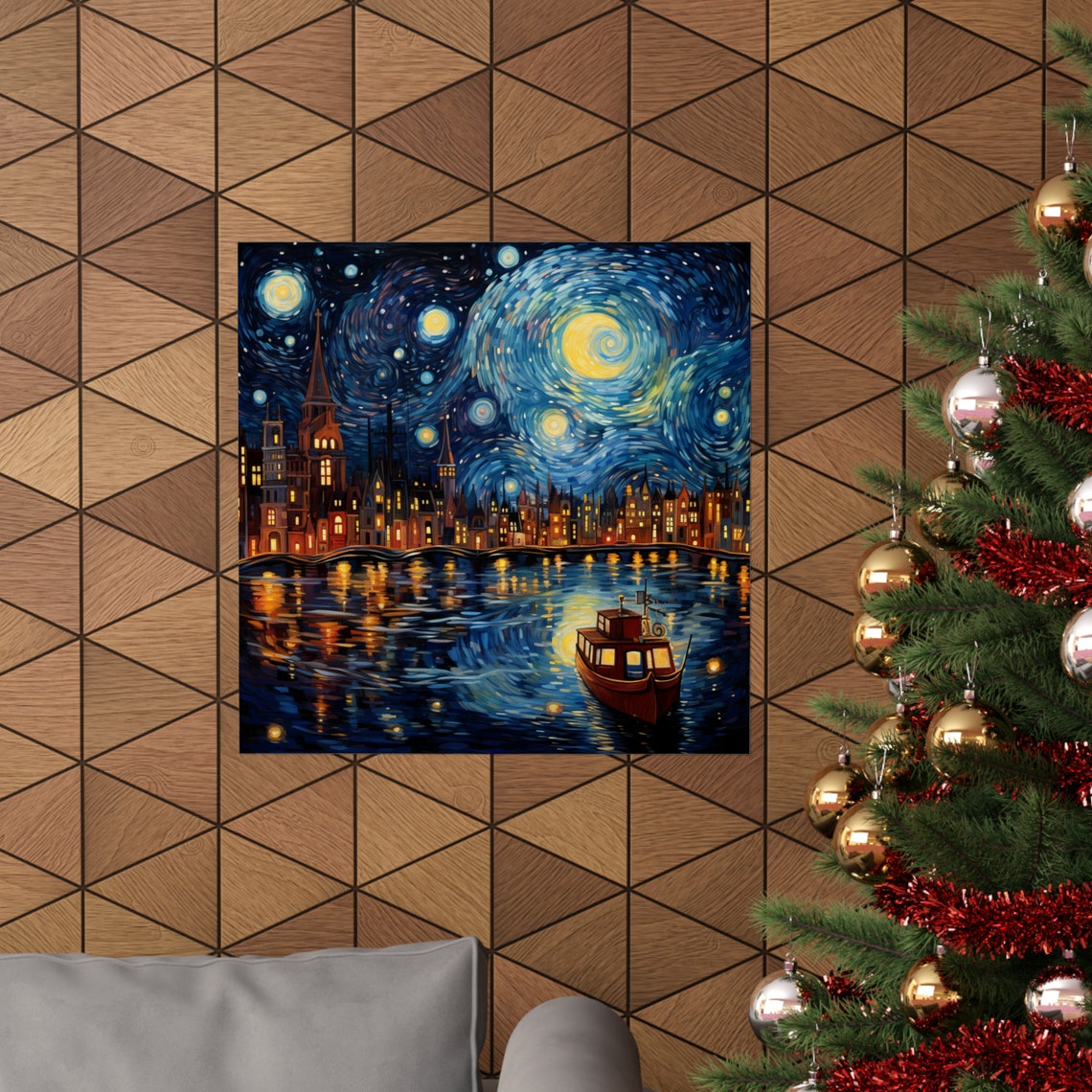 Post Impressionist Night City View From The Lake