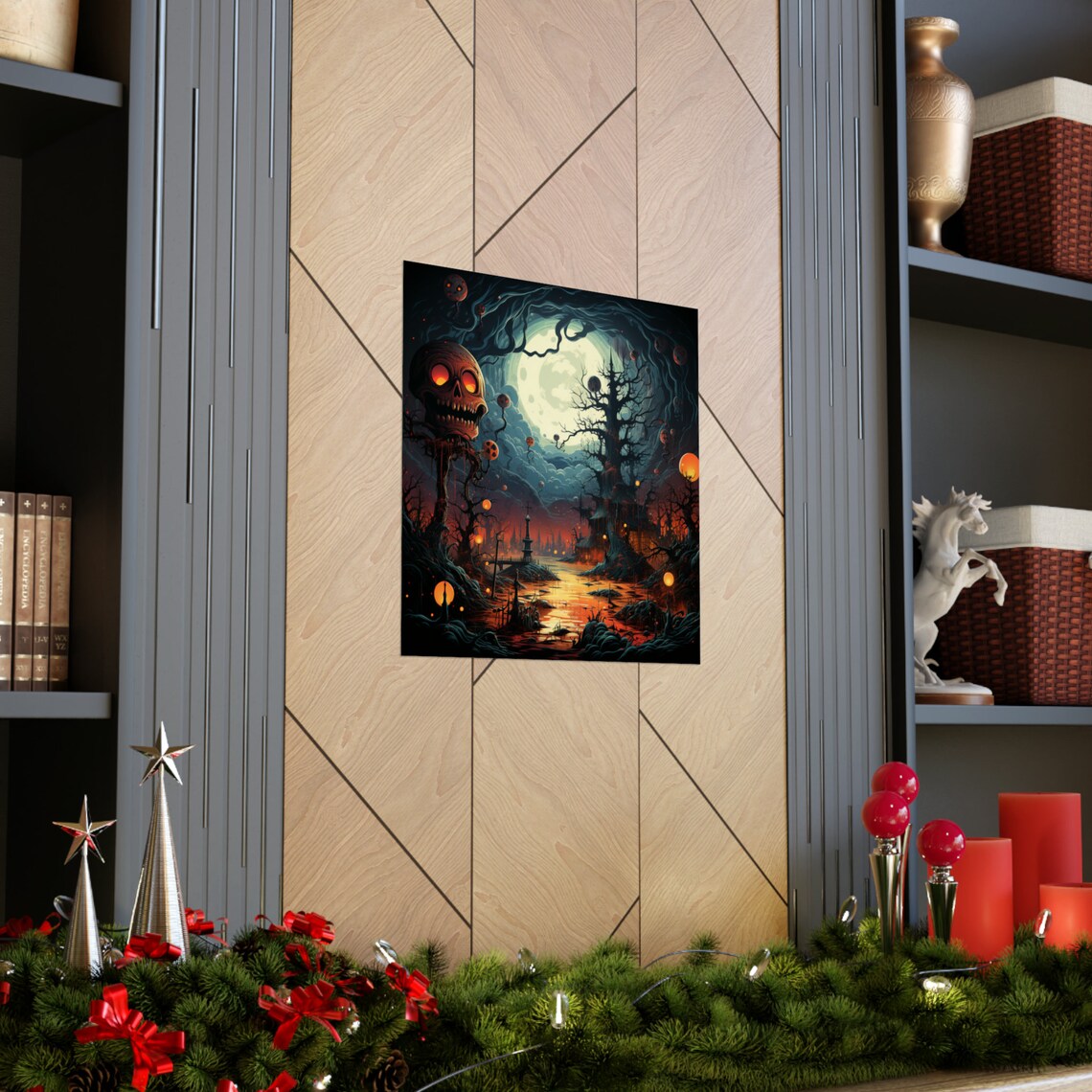 Halloween Night Skull Moon Lit Night Art Print - Image 2