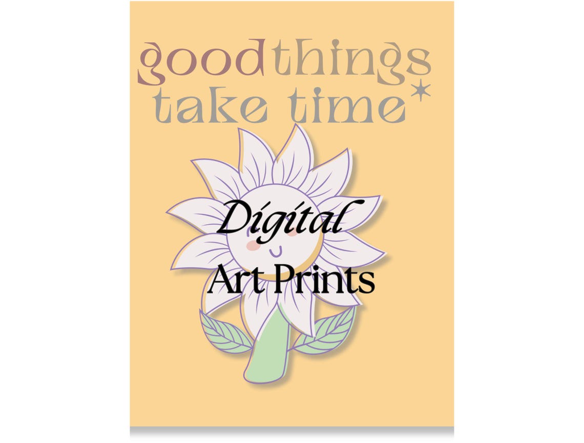 Good Things Take Time Retro Sunflower Quote Typography Poster - Image 2
