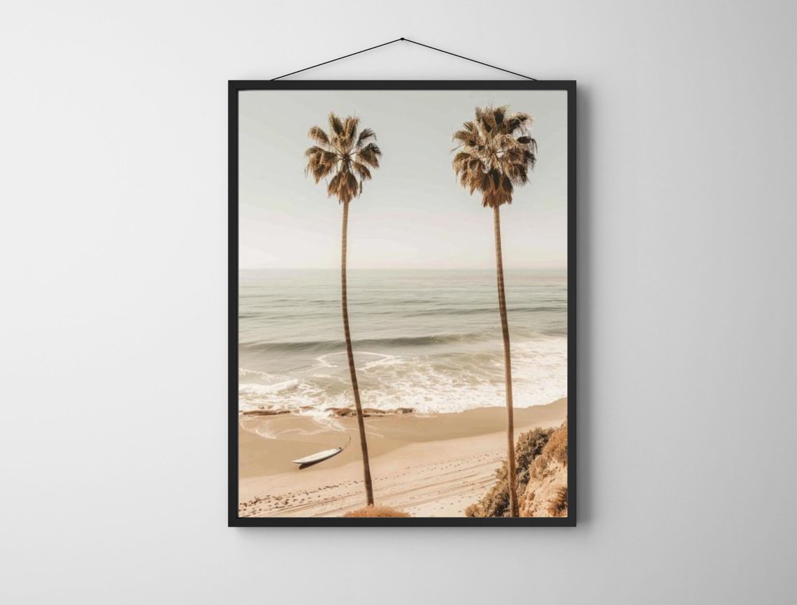 Coastal Beach Palm Trees Surfboard Ocean Waves Photography Poster - Image 4
