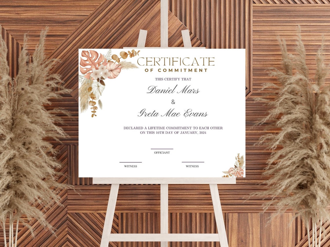 Certificate of Commitment Template Boho Botanical Wedding Print - Image 2