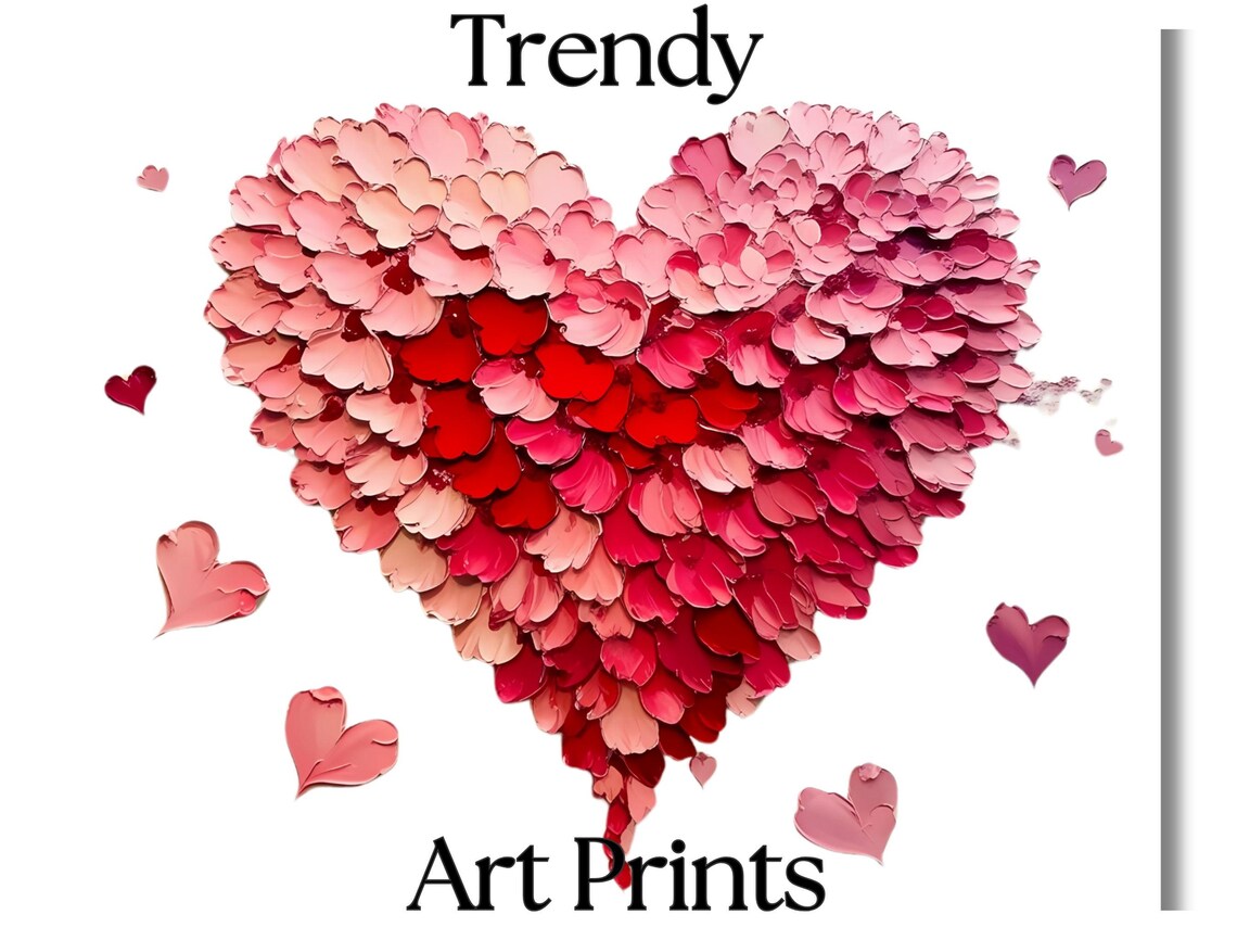Ombre Pink Red Heart Petal Landscape Romantic Valentine Art Print - Image 3