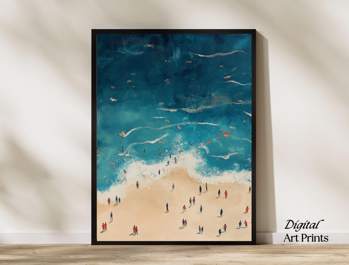 Foamy Aerial Turquoise Waves Sandy Beach People Summer Art Print