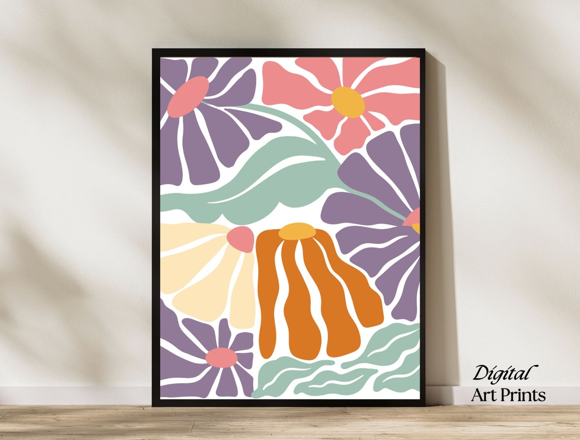 Bold Abstract Floral Matisse Style Modern Colorful Pop Wall Art