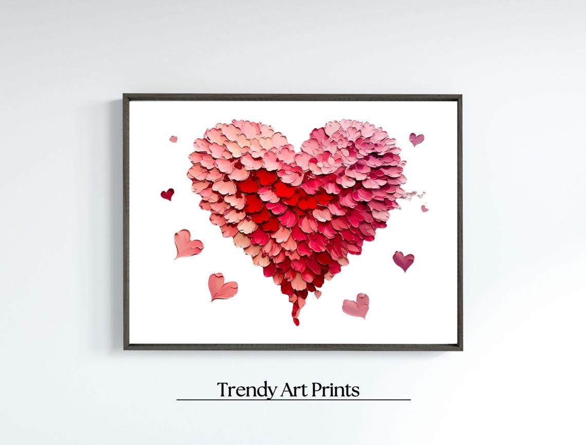 Ombre Pink Red Heart Petal Landscape Romantic Valentine Art Print - Image 6