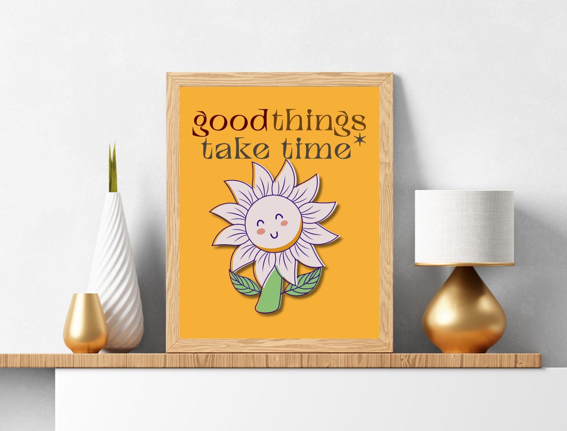 Good Things Take Time Retro Sunflower Quote Typography Poster - Image 7