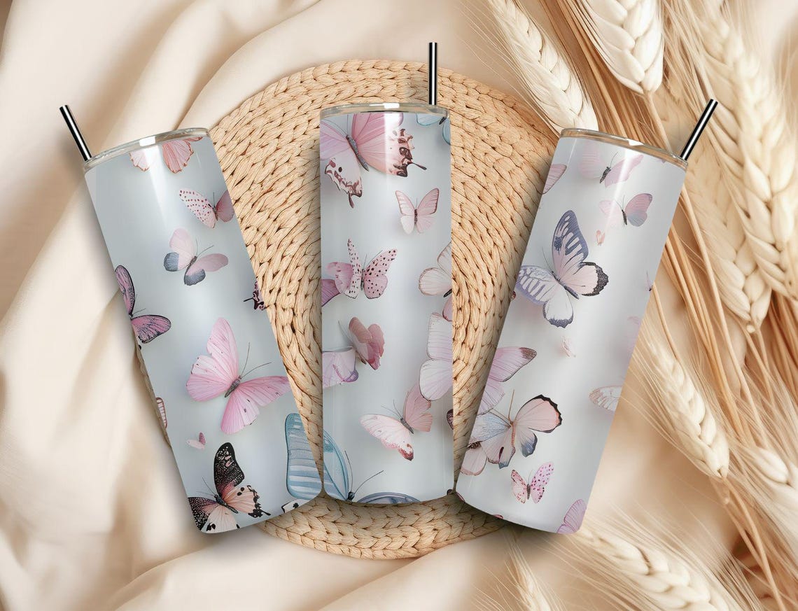 Butterfly Seamless Tumbler Wrap 20oz Skinny Sublimation Art Print - Image 6