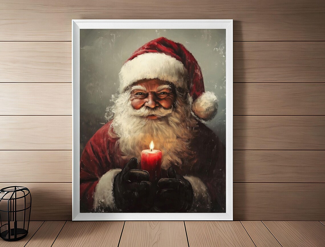 Santa Claus Holding Red Candle Christmas Portrait Holiday Poster - Image 3