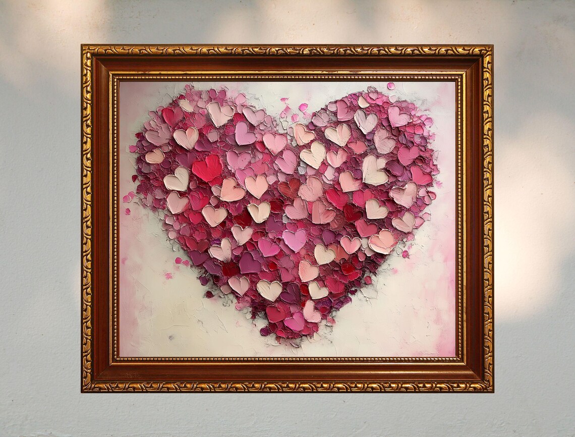 Pink Blush Textured Heart Impasto Oil Painting Romantic Decor Print - Image 8