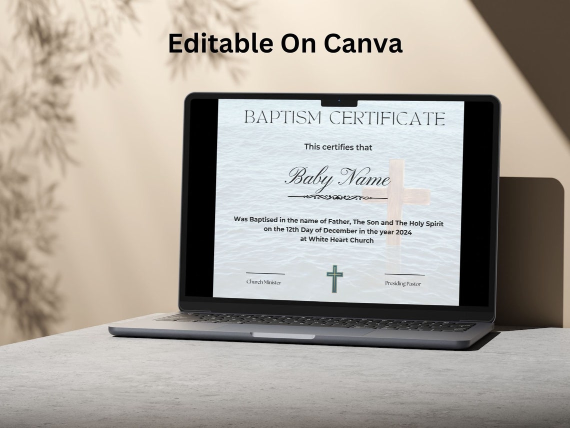 Baptism Certificate Template Gold Cross Editable Printable Print - Image 5