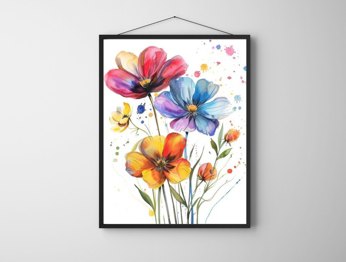 Colorful Watercolor Wildflower Bouquet Bold Floral Painting Poster - Image 6
