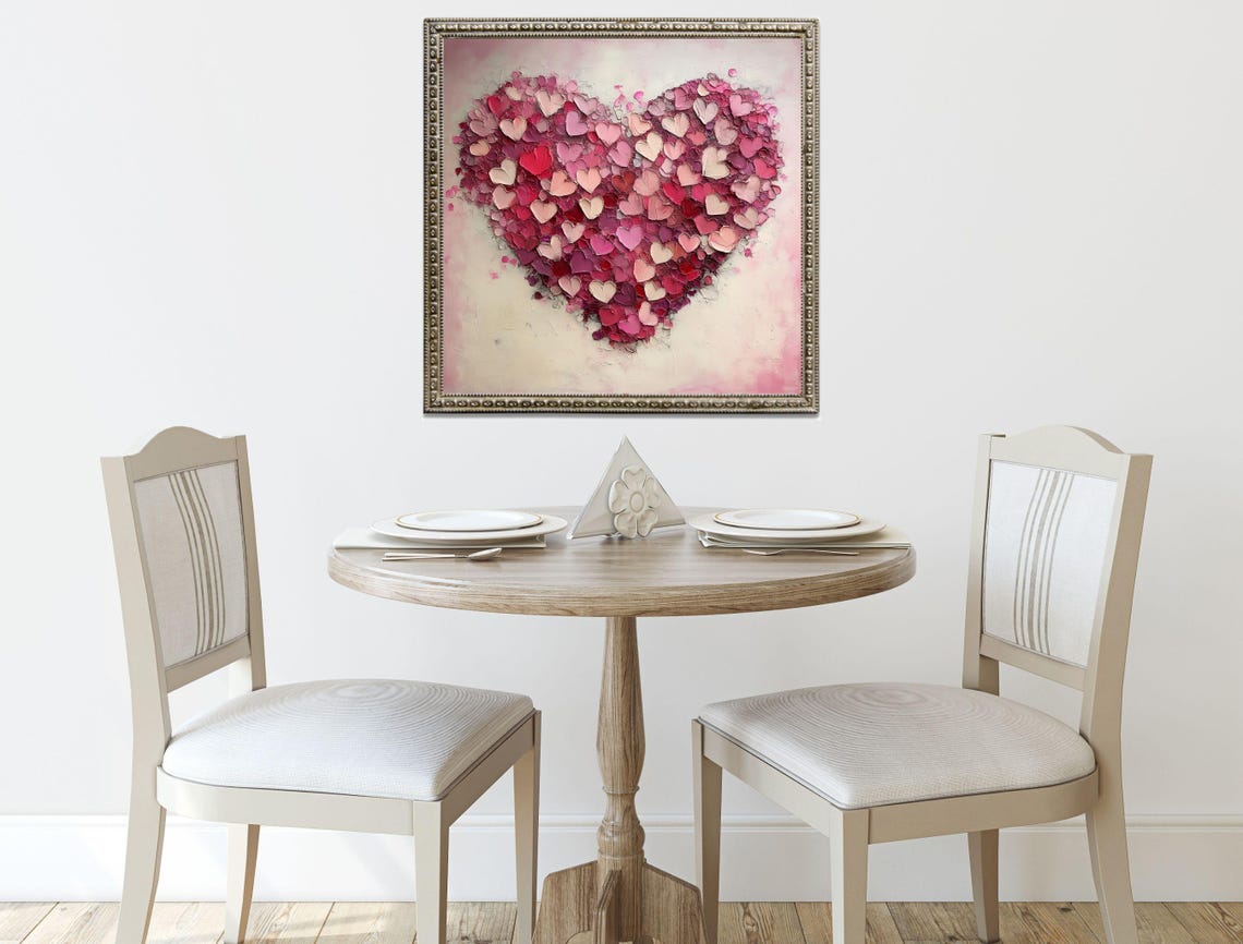 Pink Blush Textured Heart Impasto Oil Painting Romantic Decor Print - Image 2