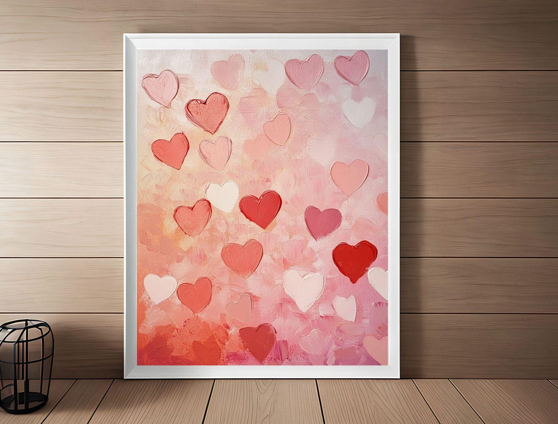Abstract Painted Hearts Blush Pink Valentine Canvas Style Art Print - Image 2