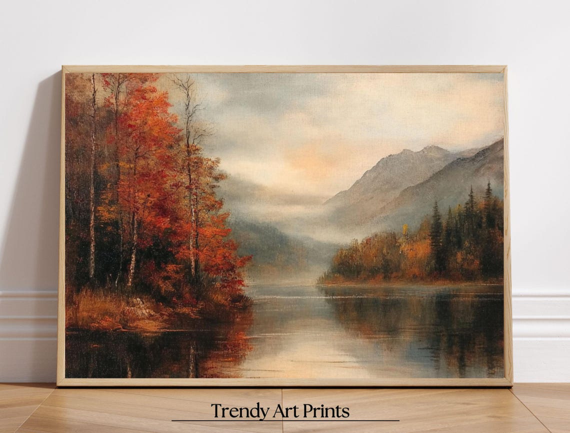 Rustic Autumn Lake Landscape Fall Foliage Mountains Reflection Poster - Image 6