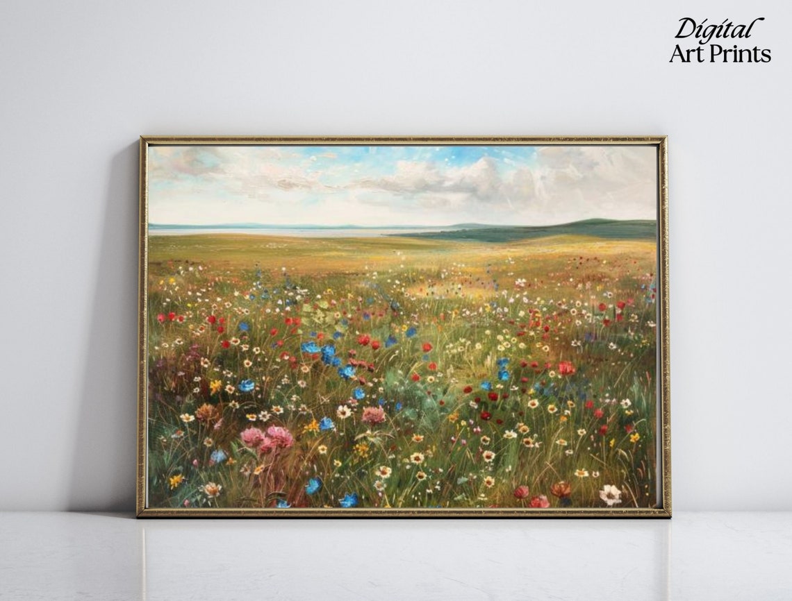 Colorful Wildflower Field Summer Meadow Landscape Painting Poster