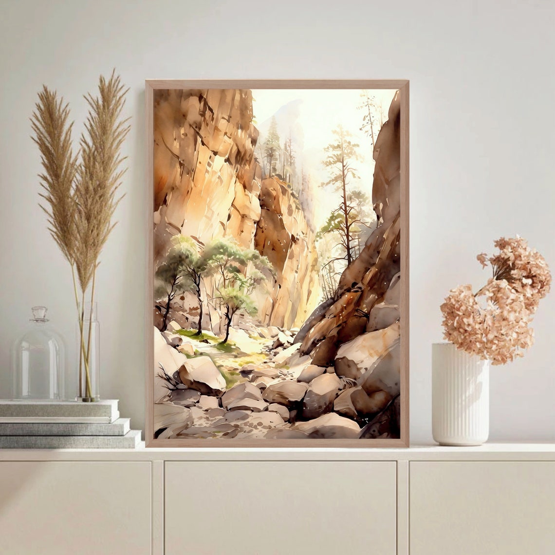 Rocky Canyon Watercolor Landscape with Trees Desert Cliffs Poster - Image 2