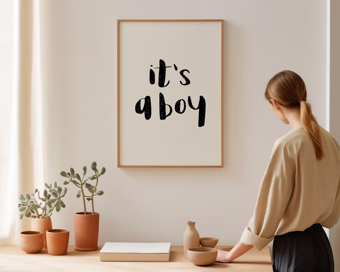 It's A Boy Black Brush Lettering Minimalist Baby Room Poster - Image 3