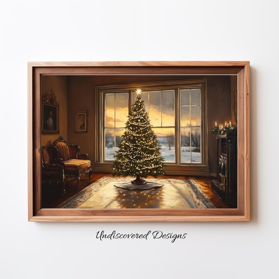 Christmas Tree In Vintage Parlor At Sunset Holiday Painting Poster