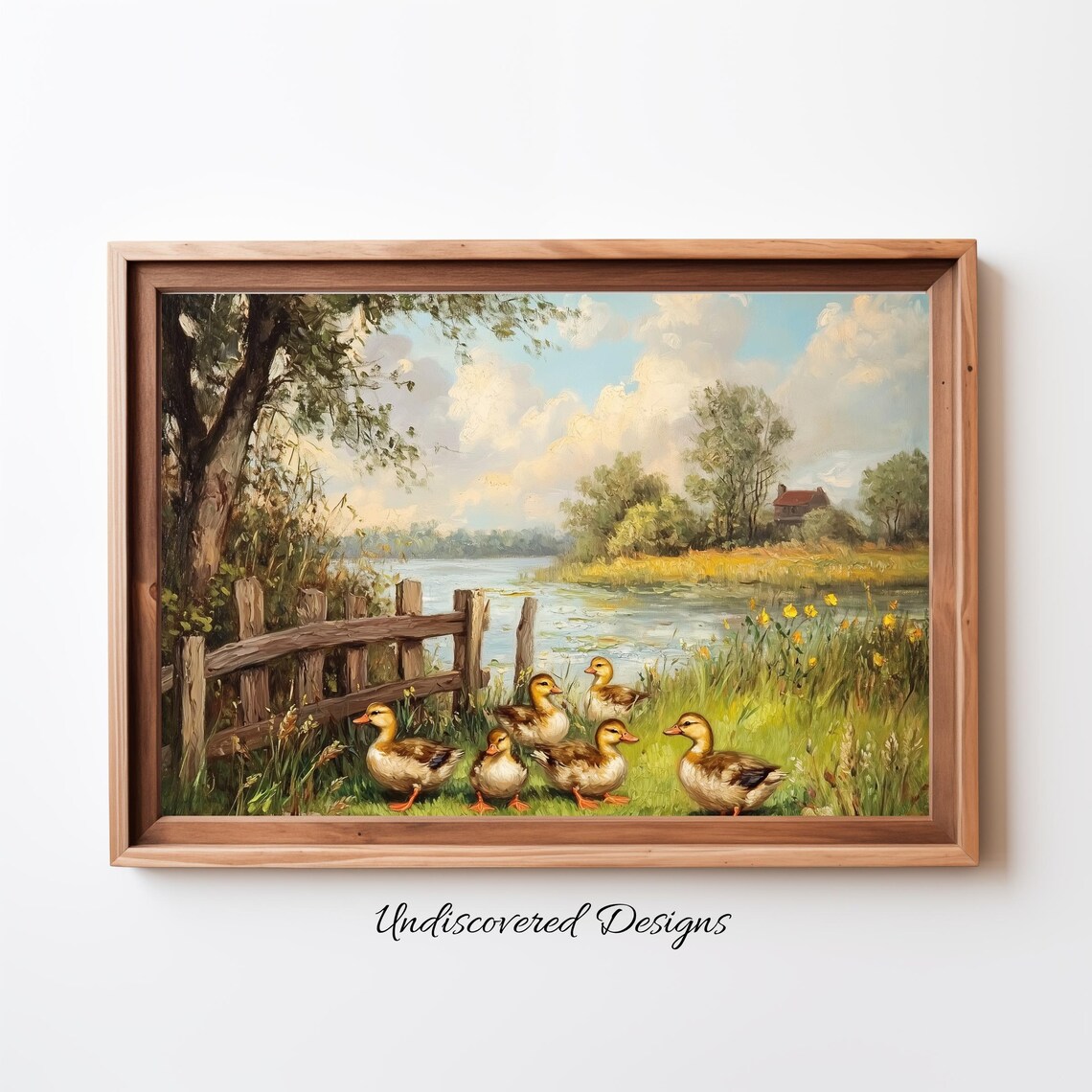 Vintage Ducklings by the Pond Countryside Oil Painting Poster