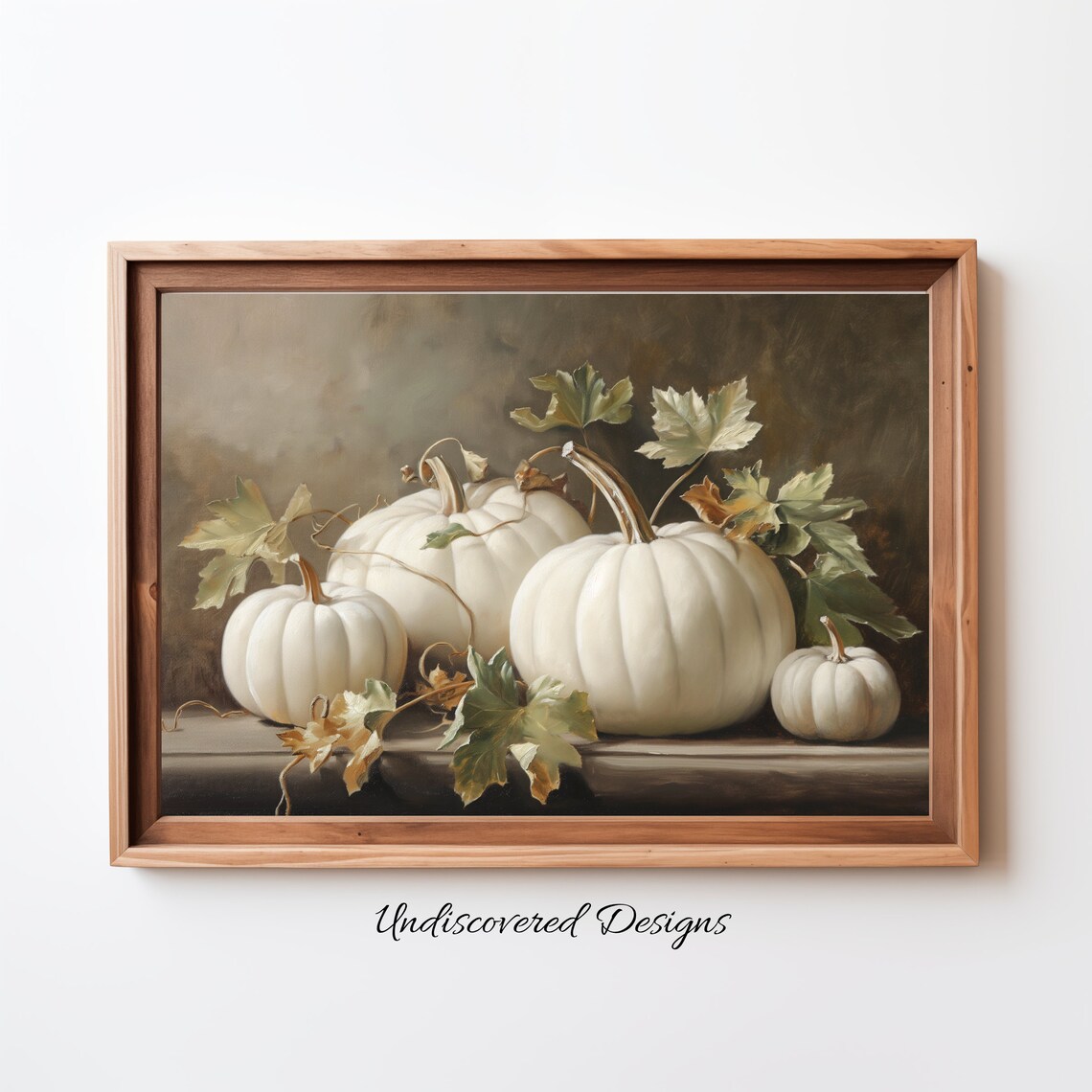 White Pumpkins Still Life Vintage Fall Oil Painting Art Poster
