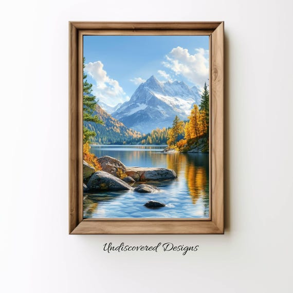Mountain Lake Vintage Art Print Oil Painting