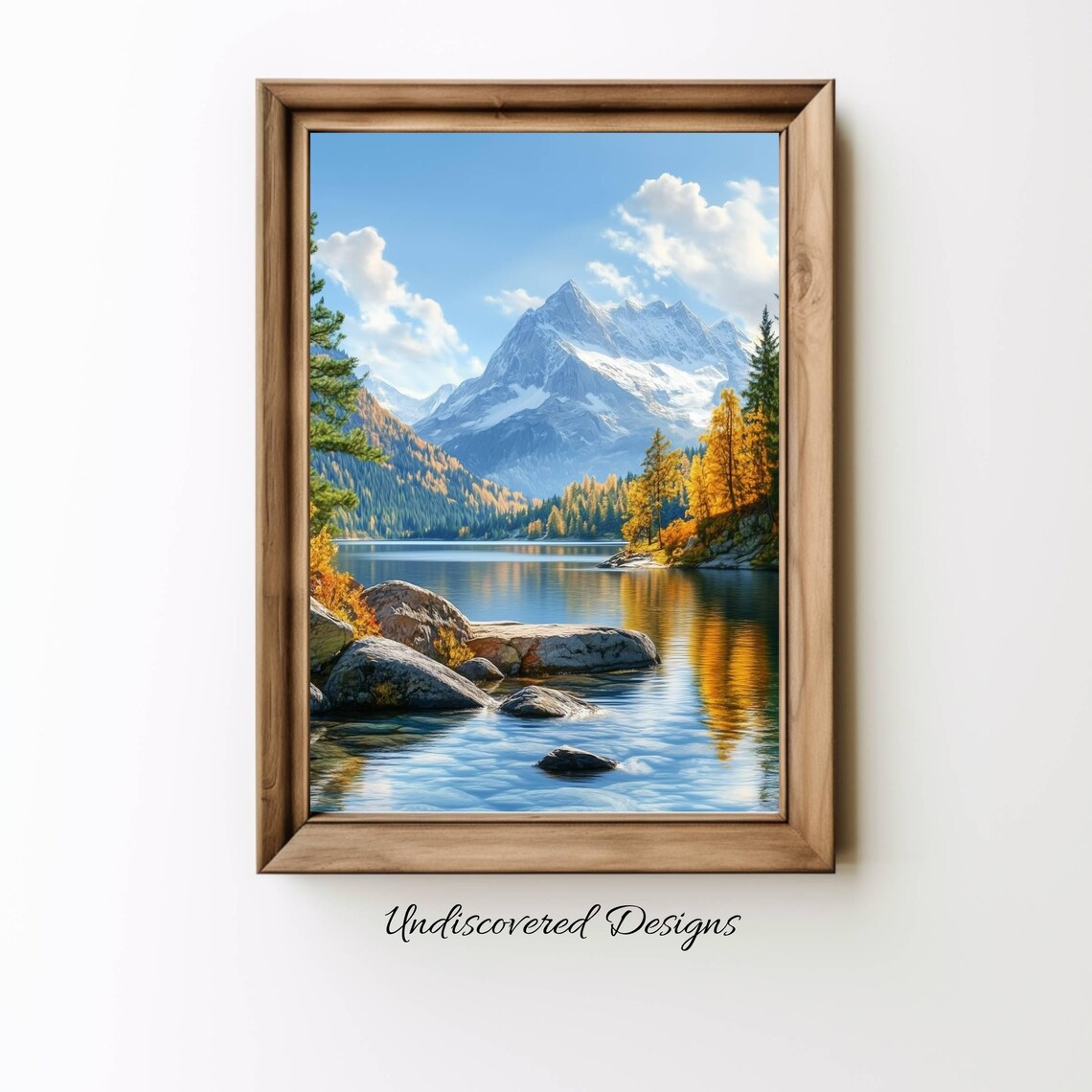 Snow Capped Mountain Lake Autumn Reflection Landscape Poster