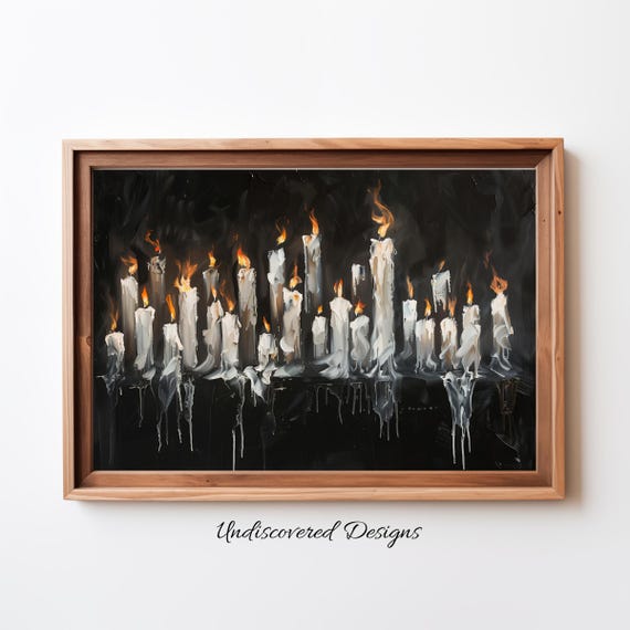 Spooky White Candles Oil Painting Halloween Art Print
