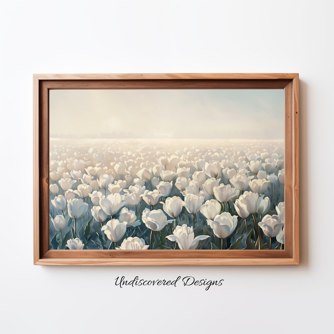 White Tulip Field Painting At Sunrise With Soft Misty Light Poster
