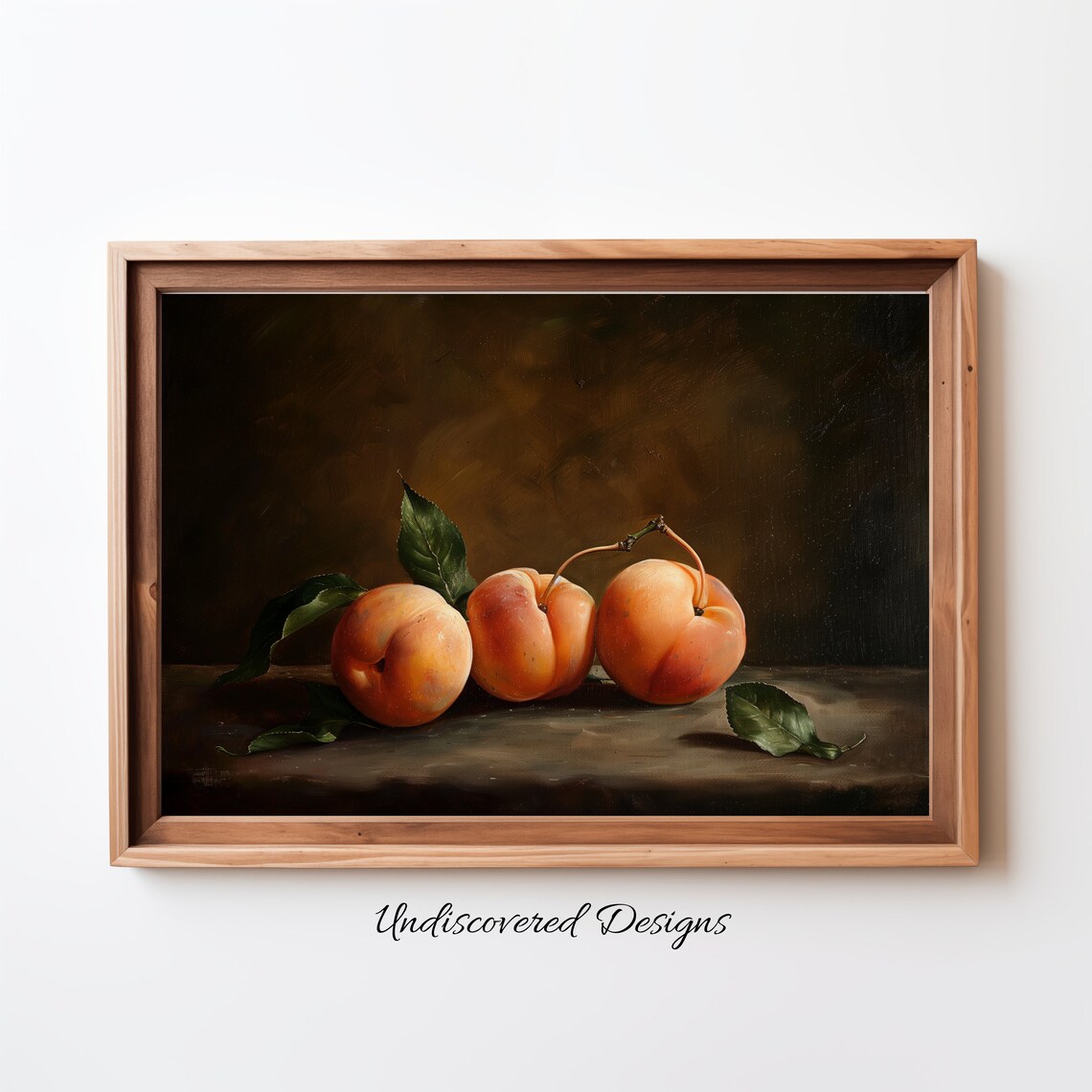 Vintage Ripe Peaches Still Life Dark Background Oil Painting Poster