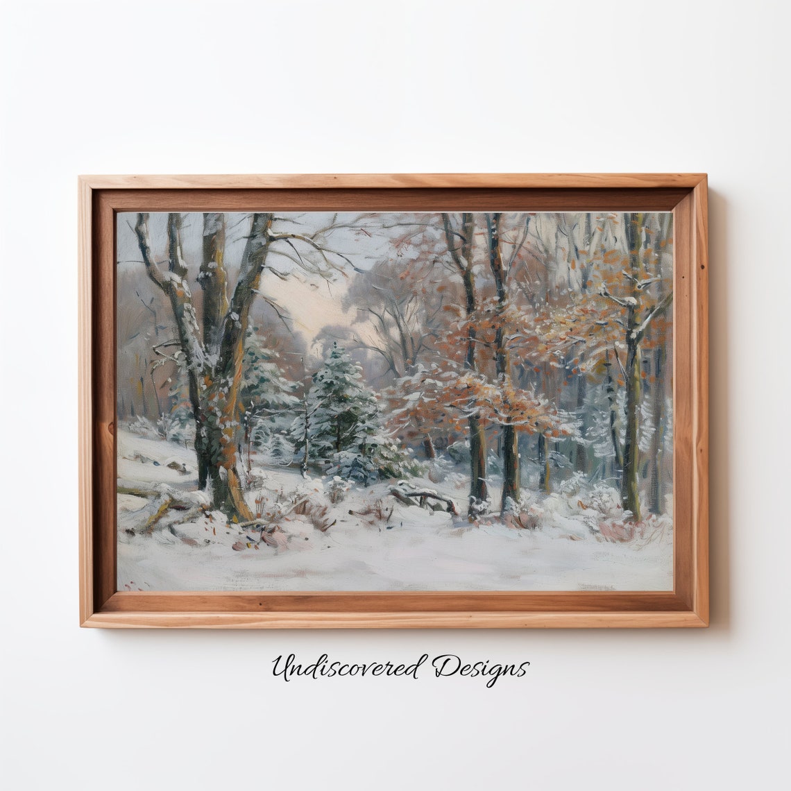 Vintage Snowy Winter Forest Trees Oil Painting Snowfall Poster