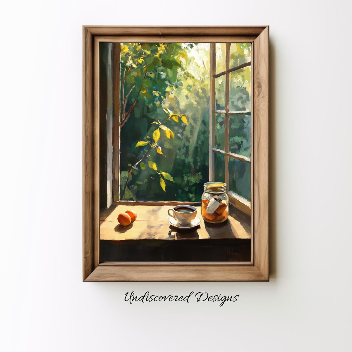Sunlit Garden Window Still Life With Coffee Cup Morning Art Poster
