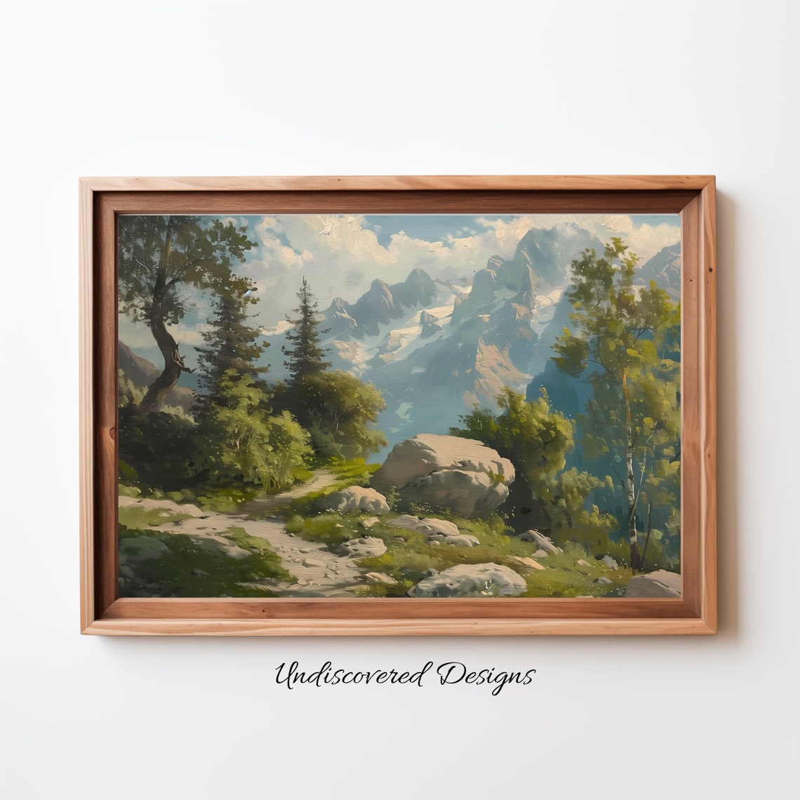 French Alps Mountain Valley Trail Vintage Oil Painting Art Print