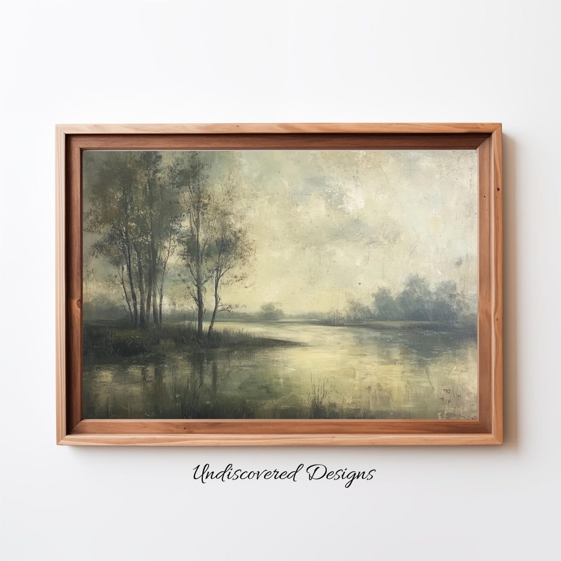Misty Spring River With Trees Vintage Farmhouse Landscape Art Poster