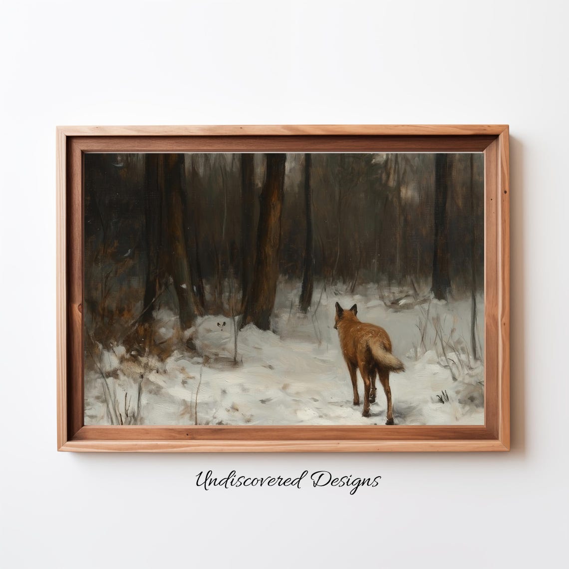 Red Fox Walking Through Snowy Forest Vintage Oil Painting Poster