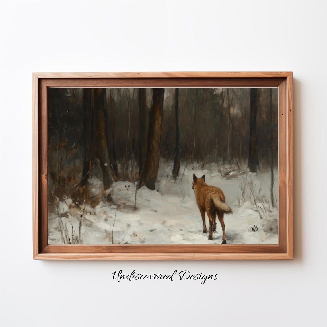 Wall Art Fox Walking In Snowy Field Vintage Print Winter Decor Cozy Farmhouse Accent