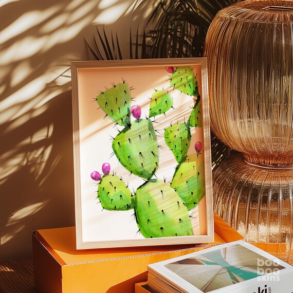 Cactus Print Tropical Wall Art Prickly Pear Succulent Poster Green Pink Teen Girls Room Maximalist Decor Colourful Cowgirl Bedroom