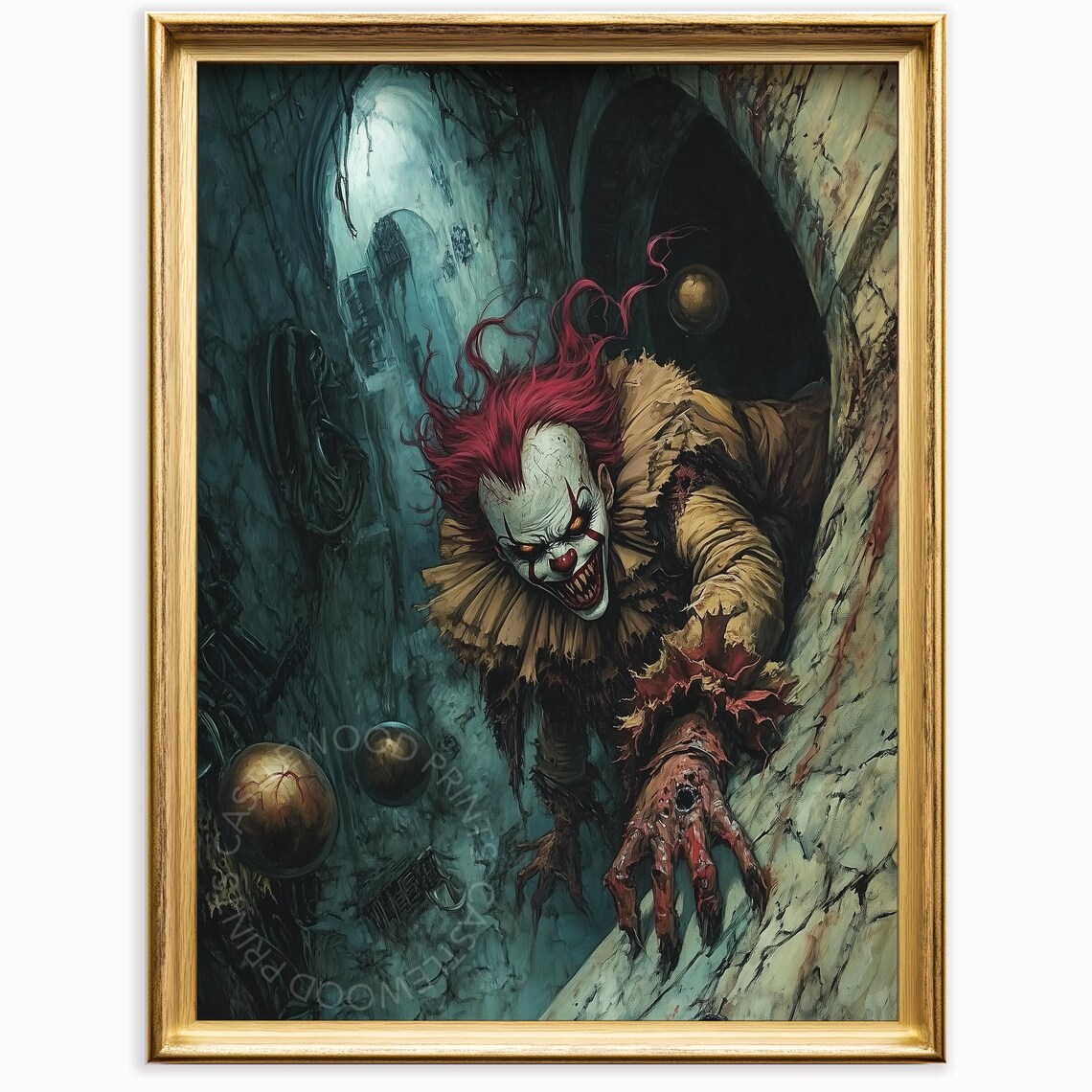 Creepy Clown Dark Alley Haunting Gothic Horror Oil Painting Poster