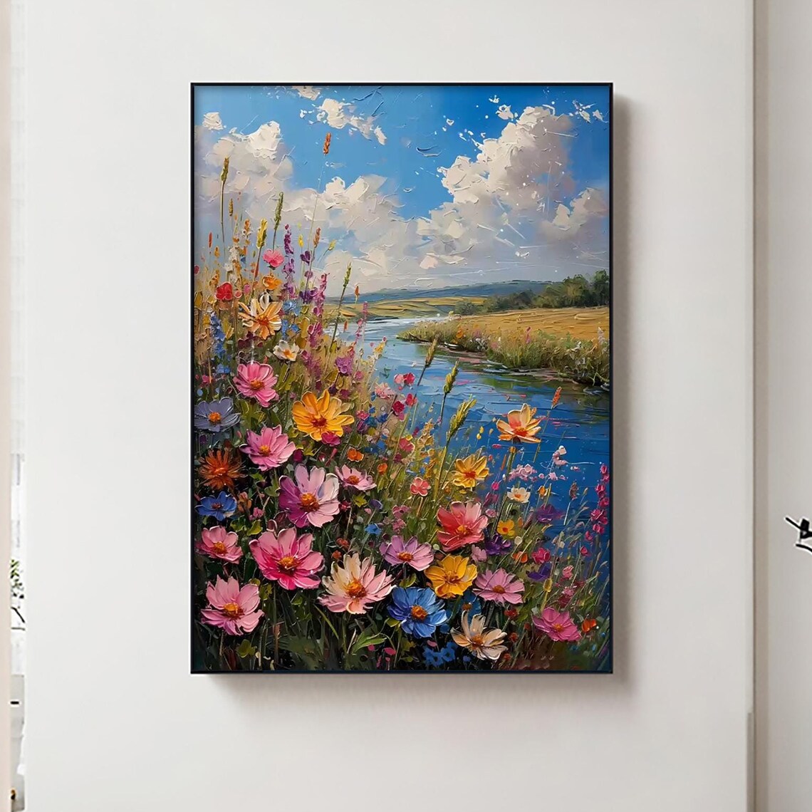 Colorful Wildflower Meadow River Impressionist Oil Painting Poster