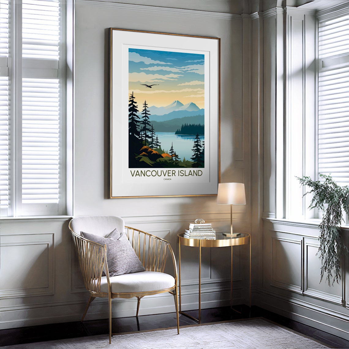 Vancouver Island Canada Sunrise Lake Mountain Eagle Travel Poster - Image 2