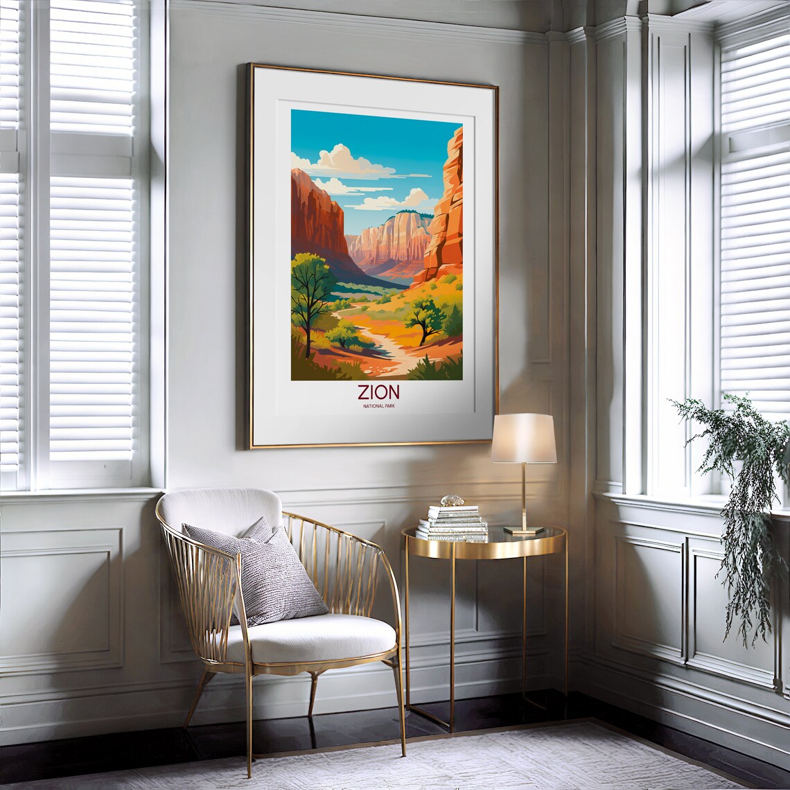 Zion National Park Daytime Canyon Trail Golden Cliffs Vintage Travel Poster - Image 2