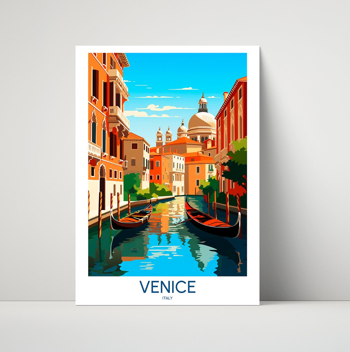 Venice Italy Canal Gondolas Basilica Dome Vintage Travel Poster