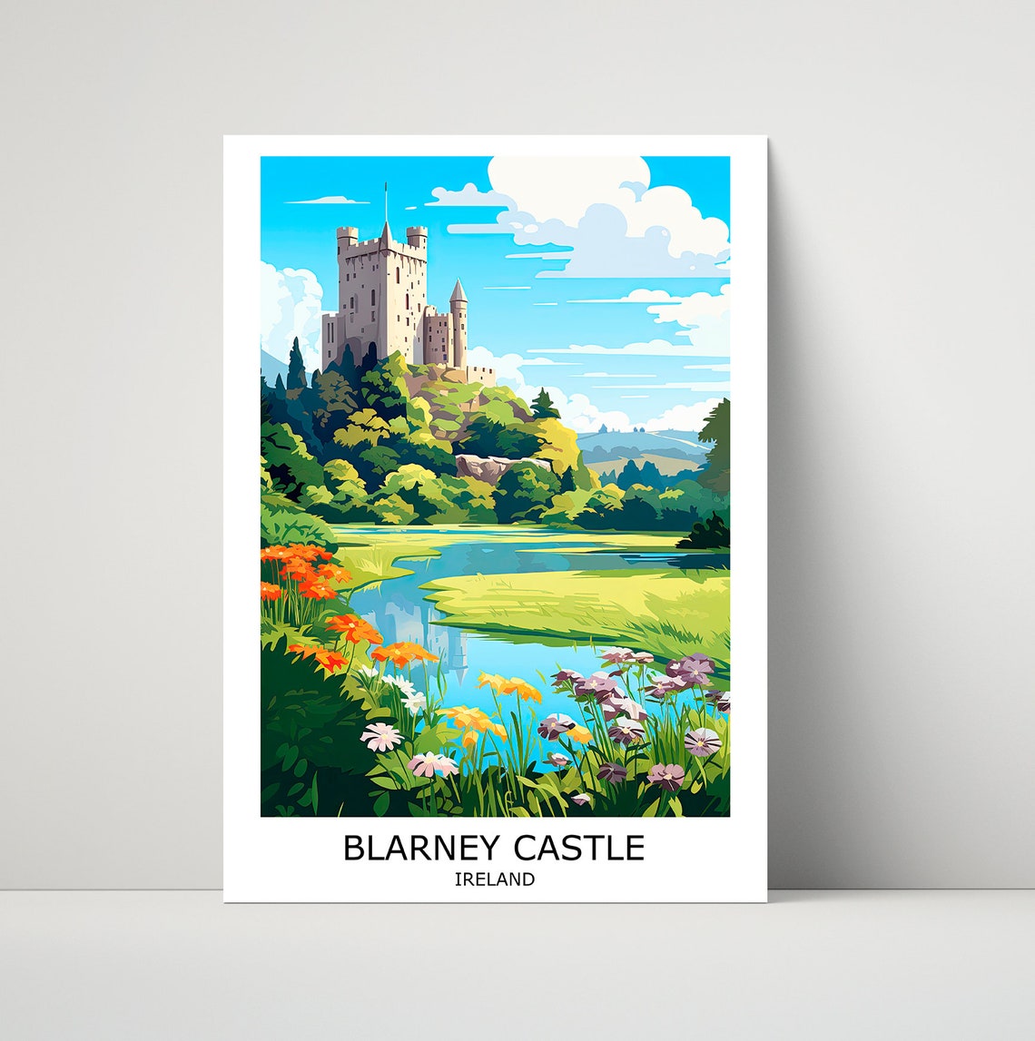 Blarney Castle Ireland Flowers Garden Illustration Art Poster