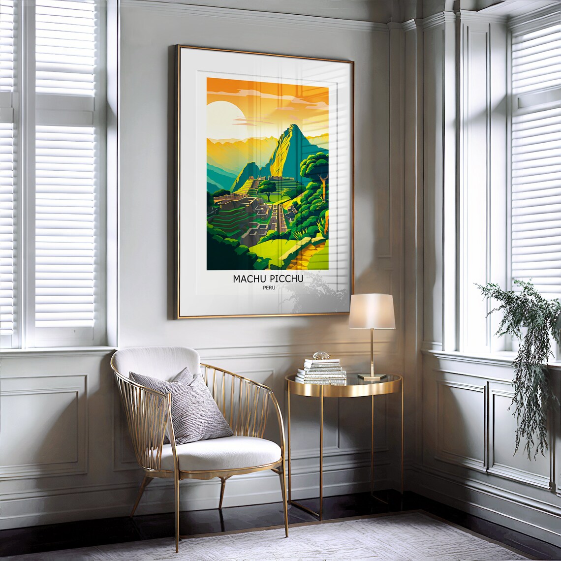 Machu Picchu Incan Ruins Golden Sunset Travel Illustration Art Poster - Image 2