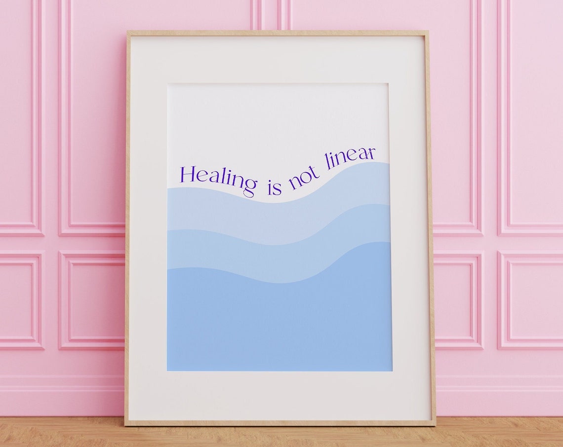 Healing Is Not Linear Print Therapy Poster Therapist Office Mental Health Affirmation Quote Blue Gradient Decor Love